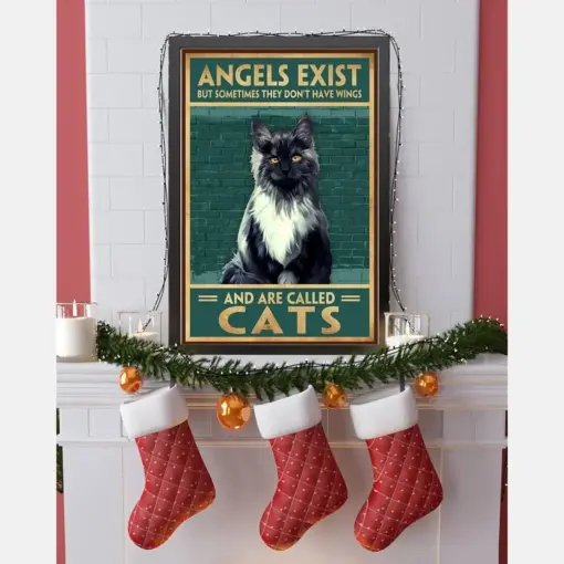 Cat Poster Angles Exist But Sometimes They Don'T Have Wings Vintage Room Home Decor Wall Art Gifts Idea