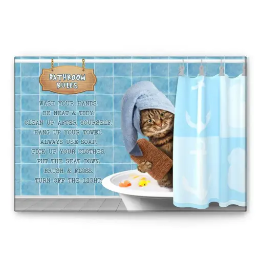 Cat Poster & Canvas, Funny Bathroom Rules Wall Art, Home Decor For Cat Lover, Cat Mom, Cat Dad
