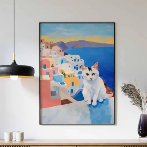 Cat Poster Greece Cat Poster Animal Print Artwork Gift For Cat Lovers