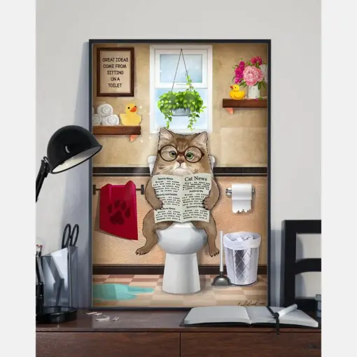 Cat Toilet Funny Poster Cats Loves Room Home Decor Wall Art Gifts Idea