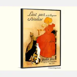 Cat Vintage French Poster Milk Advertising Plait Pure From Wall Art Decor Boho Eclectic Decor Cats Retro Decor Kids Room