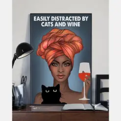 Cats And Wine Black Girl Canvas Prints Easily Distracted Vintage Wall Art Gifts Vintage Home Wall Decor Canvas