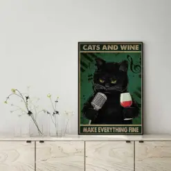 Cats And Wine Make Everything Fine Vintage