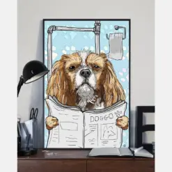 Cavalier Bathroom Funny Canvas Prints Dog Loves Wall Art Gifts Vintage Home Wall Decor Canvas