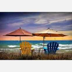 Chairs On The Beach At Sunset Holiday Vacation Resort Sunset Lake Michigan Sandy Beach Lake Shore Sunrise Cottage Decor