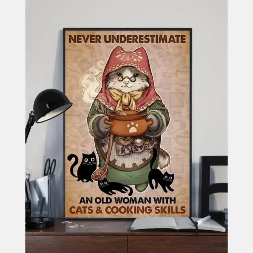 Chef Cats And Cooking Skills Canvas Prints Never Underestimate An Old Woman Vintage Wall Art Gifts Vintage Home Wall Decor Canvas