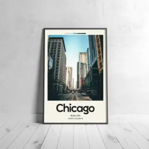 Chicago Illinois Poster – Oil Painting Technique | United States Wall Art | & Printed Travel Prints | Animalistic Home Decor