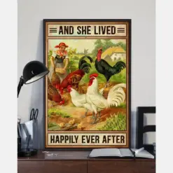 Chicken Farm Girl Poster And She Lived Happily Ever After Vintage Room Home Decor Wall Art Gifts Idea