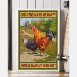 Chickens Make Me Happy Poster Vintage Room Home Decor Wall Art Gifts Idea