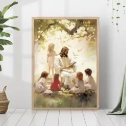 Children Of God Painting Print Jesus Christ Teaches Kids Wall Art Gift Trendy Living Room Home Decor Framed Canvas Christian Nursery Decor