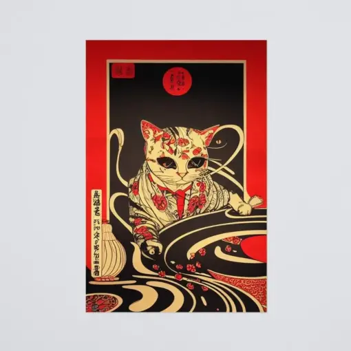 Chinese Fortune Cat Poster Fortune Cat Art Cat Art Print Cute Cat Print Funny Cat Art Print