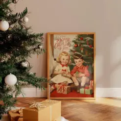 Christmas Morning - Vintage Christmas Winter Poster Rustic Wall Decor Gallery Wall Xmas Wall Art Christmas Home Decor