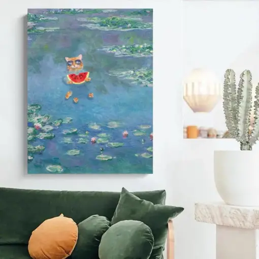 Claude Monet Cat Bathing In The Pond Of Water Lilies Oil Painting Poster Print Gifts Ideas