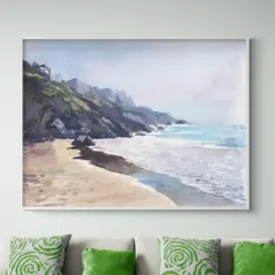 Coastal Landscape Painting Print Framed Seaside Wall Art Natural Beach Decor Tropical Landscape Print Sea Art Print Framed Wall Art