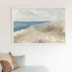 Coastal Watercolor Painting Artwork Seascape Neutral Blue And Beige Beach House Wall Art | At The Banks - Art Print Or Canvas