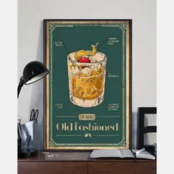 Cocktail Poster The Old Fashioned Recipe Vintage Room Home Decor Wall Art Gifts Idea