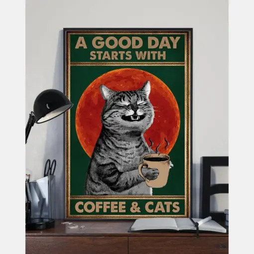 Coffee And Cat Canvas Prints A Good Day Starts With Vintage Wall Art Gifts Vintage Home Wall Decor Canvas