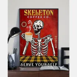 Coffee Skeleton Loves Canvas Prints Serve Yourself Vintage Wall Art Gifts Vintage Home Wall Decor Canvas