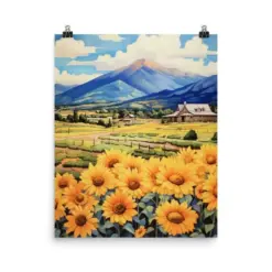 Colorado Springs Watercolor Print | Wild Sunflowers Home Decor | Rustic Cabins | American Plains Art | Rural Charm | Picturesque Landscape