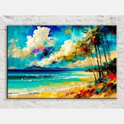 Colorful Beach Canvas Tranquil Beach Scene Wall Art Large Canvas Wall Art Real Wood Frame High Quality Canvas