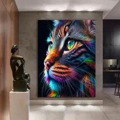 Colorful Cat Head Cat Canvas Wall Decor Cat Banks Art Colorful Cat Wall Canvas Animals Wall Decor Minimalist Art