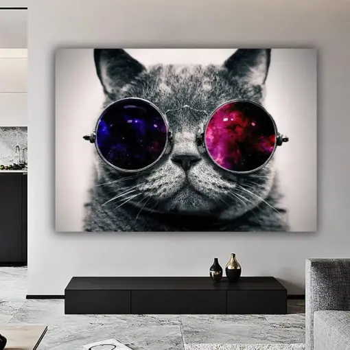 Cool Cat Print On Canvas , Modern Wall Art Canvas Wall Set Cat Canvas Abstract Animals Wall Art Cute Animals Wall Art Abstract Wall Art