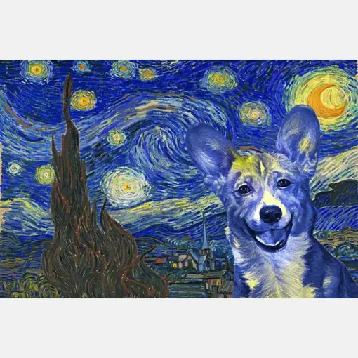 Corgi Dog Van Gogh Style Starry Night