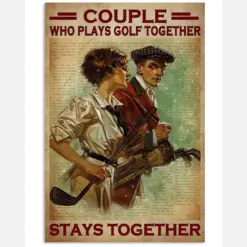 Couple Who Plays Golf Together Stays Together Poster - Male And Female Golfers Vintage Art Poster - Home Decor - Wall Art - No Frame