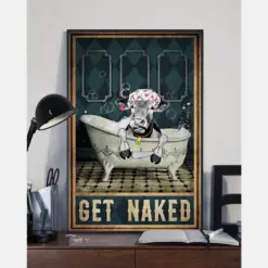 Cow Bathroom Funny Poster Get Naked Vintage Room Home Decor Wall Art Gifts Idea