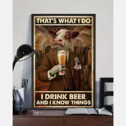 Cow Canvas Prints That'S What I Do I Drink Beer And I Know Things Vintage Wall Art Gifts Vintage Home Wall Decor Canvas