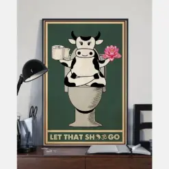 Cow Yoga Toilet Funny Canvas Prints Let That Shit Go Vintage Wall Art Gifts Vintage Home Wall Decor Canvas