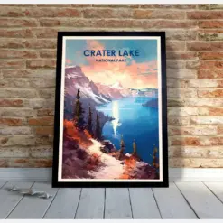 Crater Lake National Park Poster Crater Lake Poster Crater Lake Print Watercolor Poster Abstract Art Travel Posters Wall Decor