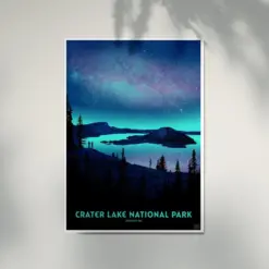 Crater Lake National Park Poster Night Sky Retro Vintage Style Canvas Picture Gifts For Couples Home Wall Decor Not Frame