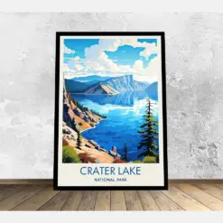 Crater Lake Poster Crater Lake Art National Park Poster Cityscape Painting Travel Posters Travel Gifts Illustration Art Wall Decor