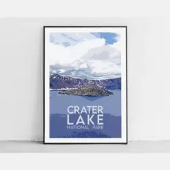 Crater Lake Poster - National Park Poster - Modern Travel Poster - Oregon Art Print - National Parks Wall Art - Travel Illustration