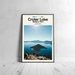 Crater Lake Poster - Oil Painting Technique | Usa National Park Wall Art | & Printed Travel Prints | Animalistic Home Decor