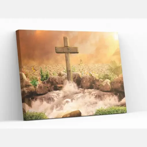 Cross Of Jesus Christ Son Of God In The Oasis Spouting Water For Eternal Life - Ready To Hang Luxury Canvas Or Poster Wall Art Gift