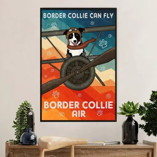 Cute Border Collie Dog Canvas Wall Art Prints | Collie Can Fly | Gift For Merle Collie Lover