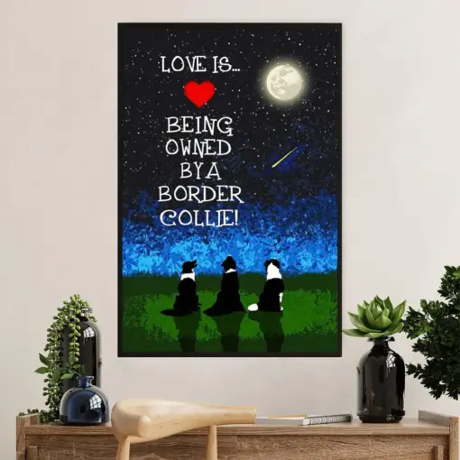 Cute Border Collie Dog Canvas Wall Art Prints | Love Is | Gift For Merle Collie Lover