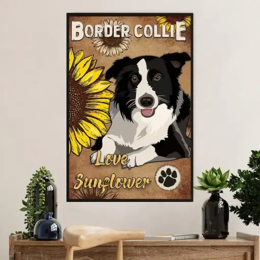 Cute Border Collie Dog Canvas Wall Art Prints | Love Sunflower | Gift For Merle Collie Lover