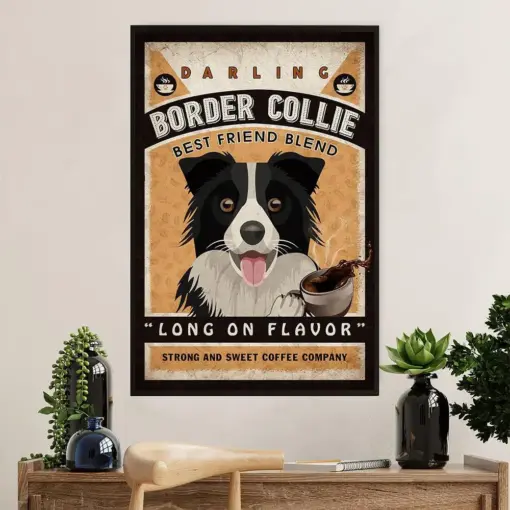 Cute Border Collie Dog Canvas Wall Art Prints | Sweet Coffee Company | Gift For Merle Collie Lover