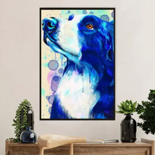 Cute Border Collie Dog Canvas Wall Art Prints | Watercolor Painting | Gift For Merle Collie Lover