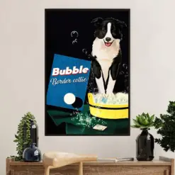 Cute Border Collie Dog Poster Prints | Bubble Border Collie | Wall Art Gift For Puppies Merle Collie Lover
