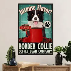 Cute Border Collie Dog Poster Prints | Coffee Bean Company | Wall Art Gift For Puppies Merle Collie Lover