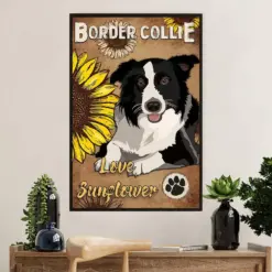 Cute Border Collie Dog Poster Prints | Love Sunflower | Wall Art Gift For Puppies Merle Collie Lover