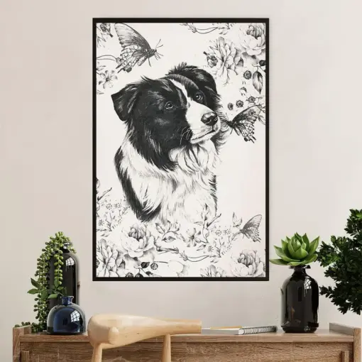 Cute Border Collie Dog Poster Prints | Pencil Collie Painting | Wall Art Gift For Puppies Merle Collie Lover