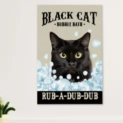Cute Cat Canvas Prints | Funny Black Cat Bubble Bath | Wall Art Gift For Cat Kitties Lover