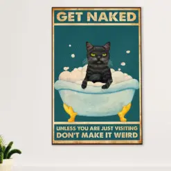 Cute Cat Canvas Prints | Funny Black Cat In Bath Get Naked | Wall Art Gift For Cat Kitties Lover