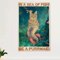 Cute Cat Canvas Prints | Funny Cat Mermaid - Purrmaid | Wall Art Gift For Cat Kitties Lover