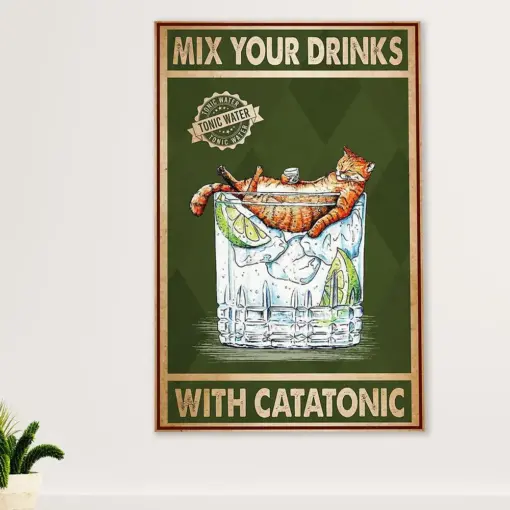 Cute Cat Canvas Prints | Funny Cat Tonic Water Mix Your Drinks | Wall Art Gift For Cat Kitties Lover
